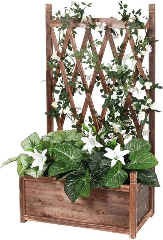 Vaso per piante con sistema di sostegno - Vaso per fiori - 116x63x35 Cm - Legno/Bruno
