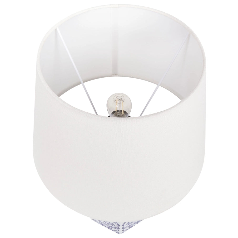 Lampada da tavolo classica con paralume in tessuto di lino base in porcellana bianco e blu 53 cm elegante retrò classico camera da letto soggiorno