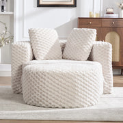 POLTRONA in tessuto beige 129x116x65 cm con poggiapiedi
