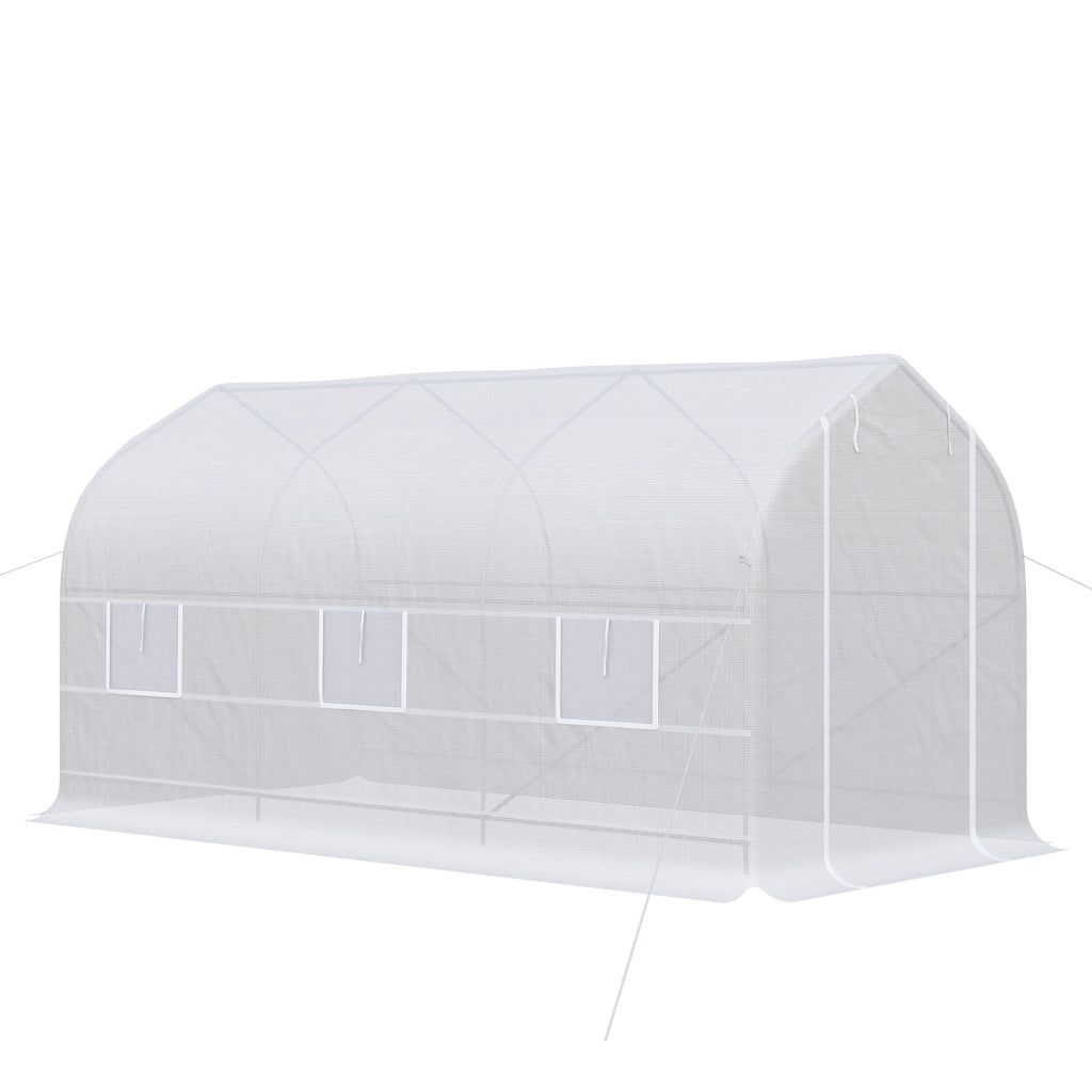 Serra a Tunnel Anti-UV 4x2x2 m con 6 Finestre a Rete e Ingresso Arrotolabile in Metallo e PE Bianco