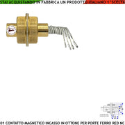 Contatto Magnetico Blindato Cilindrico In Ottone da Incasso Allarme Apertura Porta o Cancello in Ferro Sensore Con Reed Campo 20 mm 4 Fili 2 NA 2 Tamper Max 30 V 10 W Fissaggio Tramite Incasso IP65