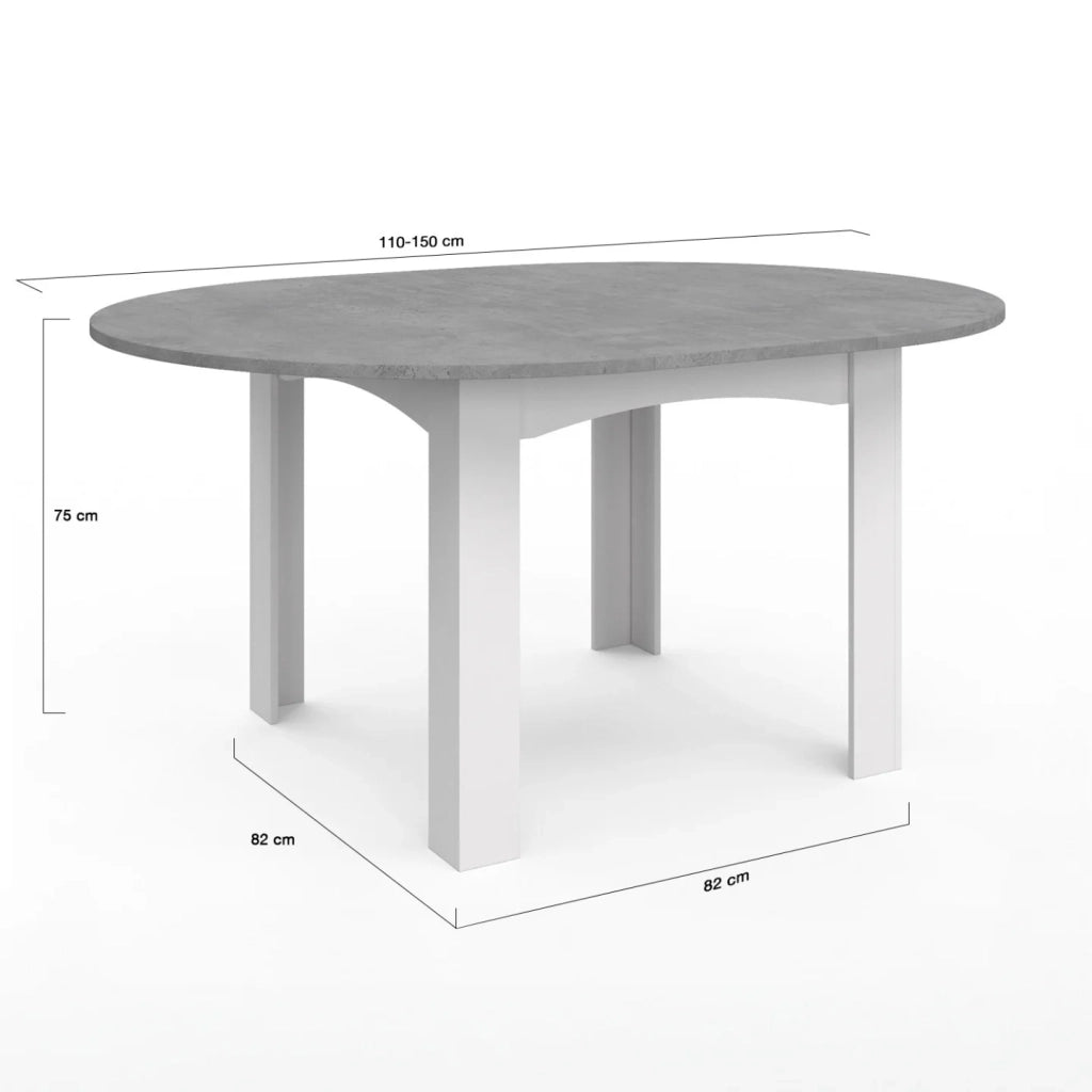 IDMarket - DONA mesa de comedor redonda extensible 4-8 personas tablero blanco efecto hormigón 110-150 cm