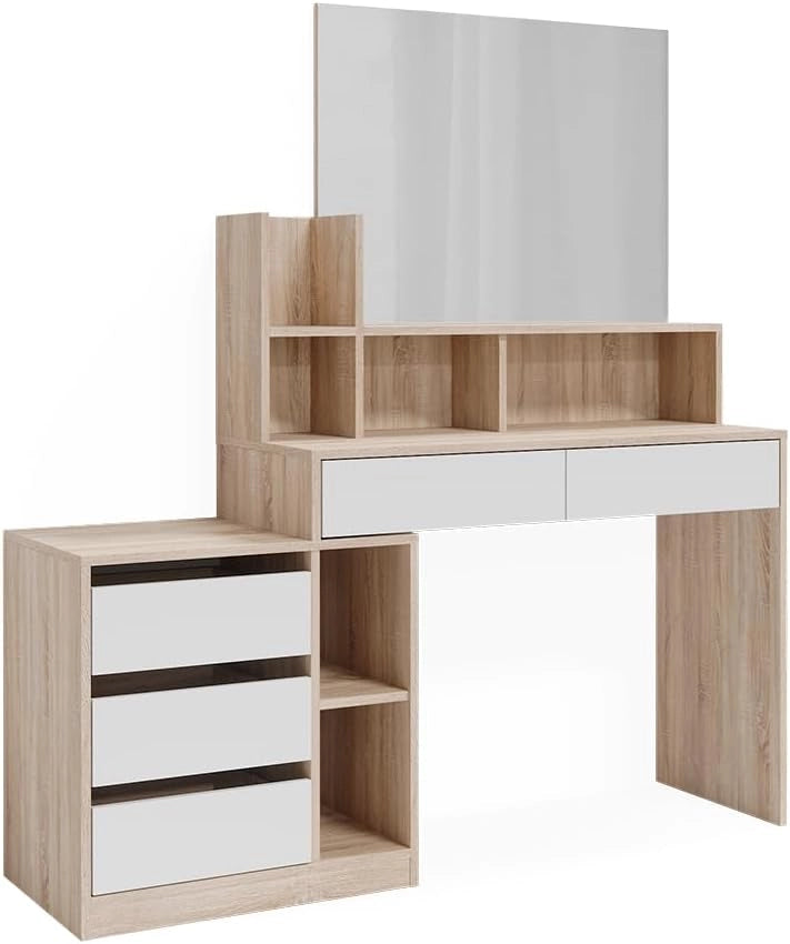 Scrivania Anja, Bianco, 139.8 x 40 cm con cassetti, adatto come postazione di lavoro o superficie d’appoggio in ambienti domestici