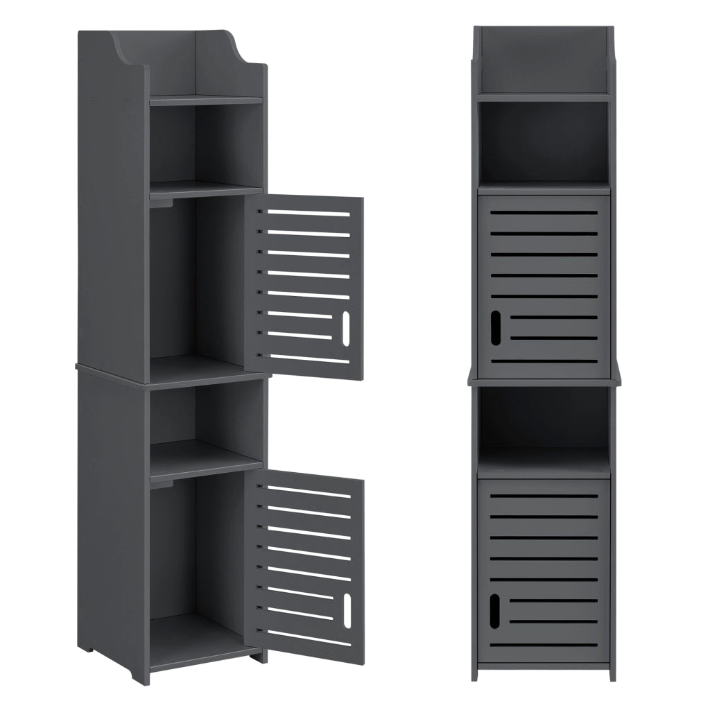 Mobiletto da Bagno a Terra 135 x 32 x 32 cm Armadietto a Colonna con 2 Ante 2 Scomparti e Ripiano Ripostiglio da Stoccaggio con Sportelli di Design - Grigio Scuro
