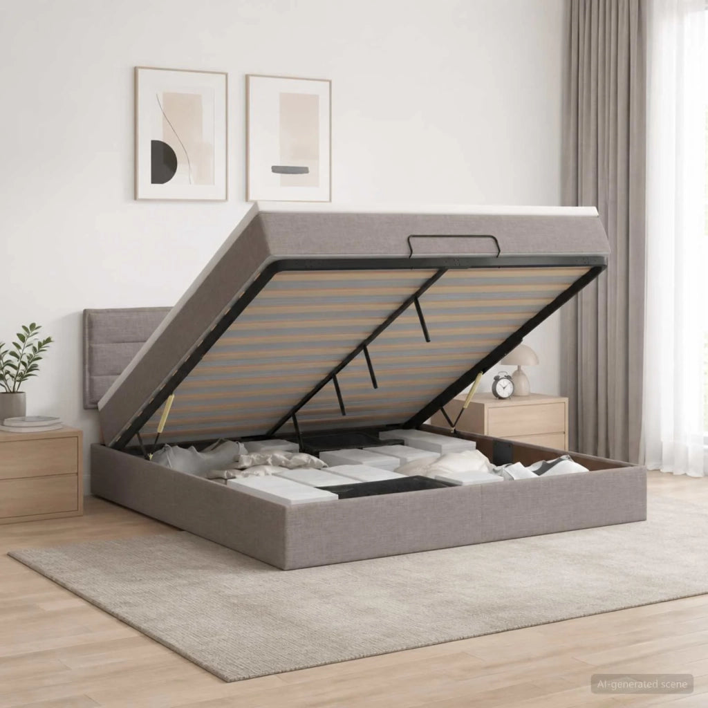 Letto ottomano con materasso Tortora 140 x 190 cm Tessuto 3456244