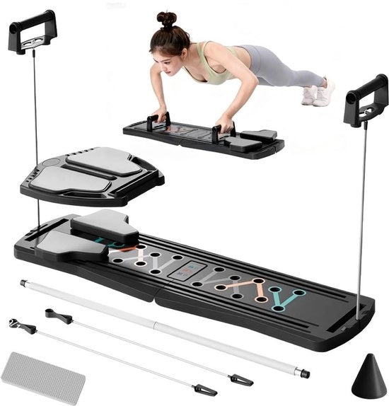 Tavolo Pilates 4-in-1 - Attrezzo Fitness Ripiegabile - Allenatore Addominali - Attrezzo di Allenamento per Casa - Design Compatto - Per Principianti/Professionisti