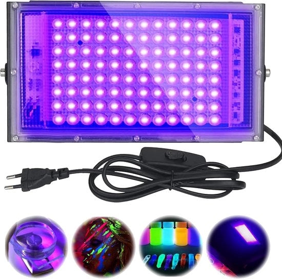 Faro UV LED da 100 W con Interruttore - Lampada a LED Blacklight Acqua-Resistente per Halloween, Acquario, Concerto - Poster Fluorescente