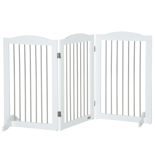 Cancelletto di Sicurezza per Cani Pieghevole 154x30x80 cm con 3 Pannelli in Legno Bianco