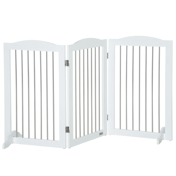 Cancelletto di Sicurezza per Cani Pieghevole 154x30x80 cm con 3 Pannelli in Legno Bianco