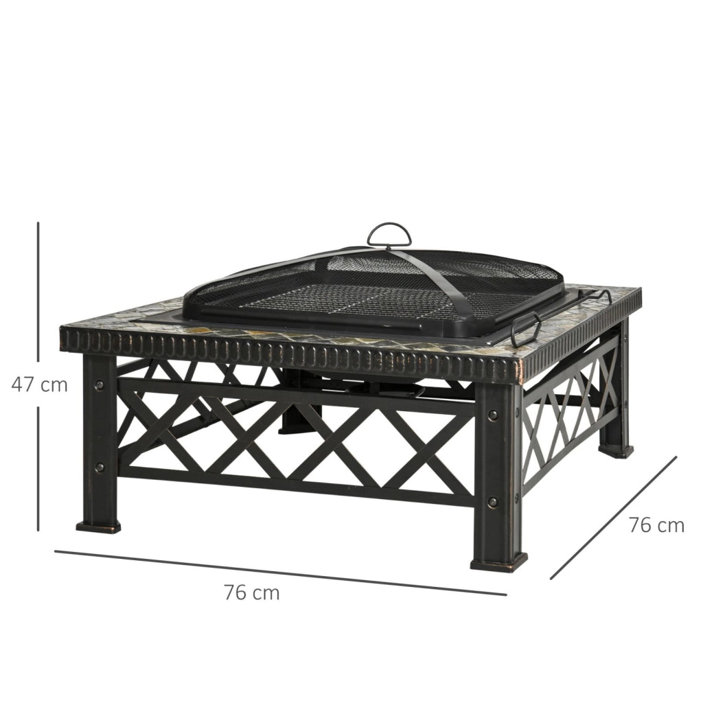 EasyComfort Braciere da Giardino con Coperchio Parascintille e Griglia per Barbecue in Metallo 76x76x47cm Nero