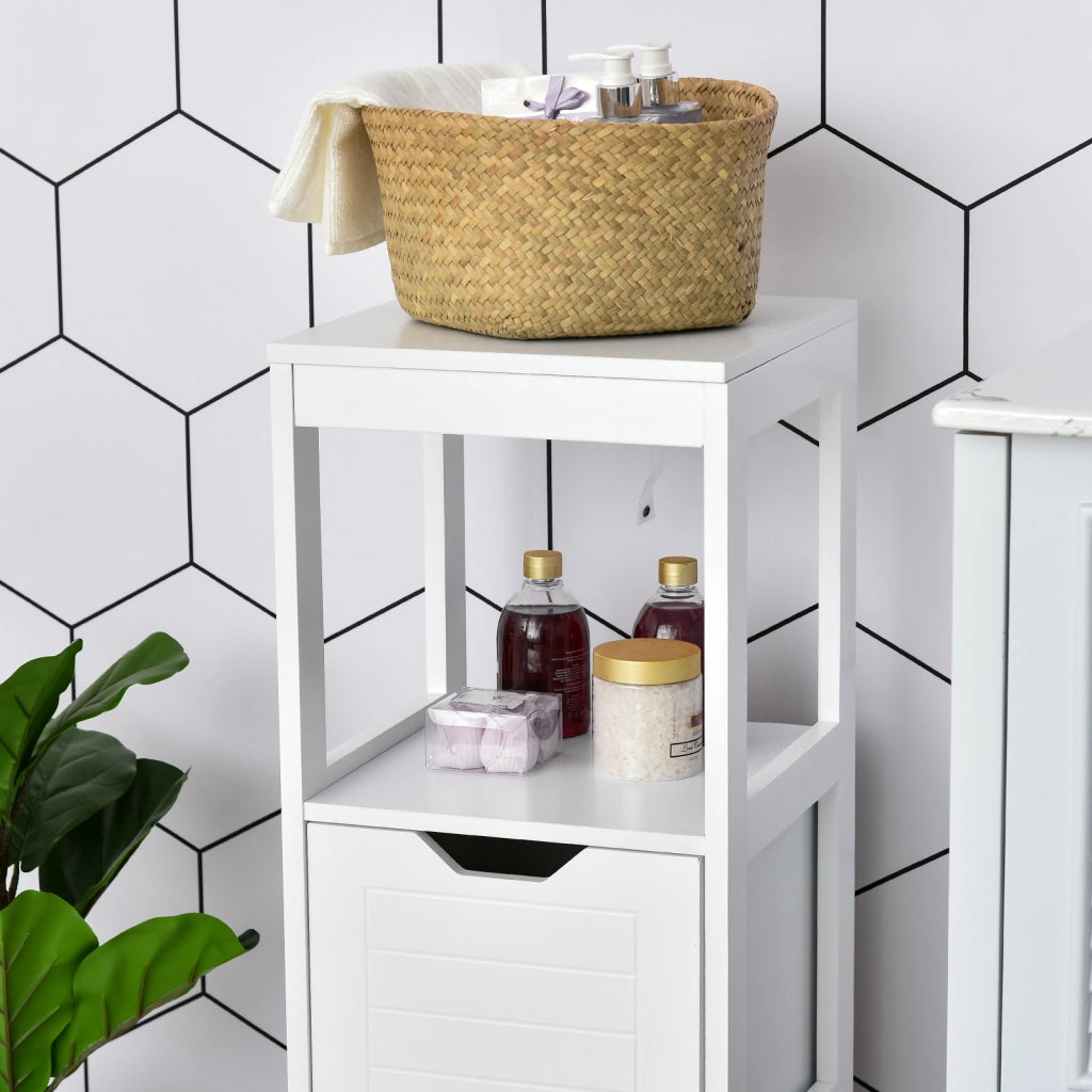 Armadietto Bagno con 2 Cassetti e Ripiano Aperto ¨C zephmum ¨C 30x30x89 cm Bianco