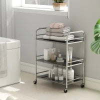Carrello Multiuso a 4 Livelli con Ripiano Centrale Regolabile e Bordi Rialzati, in Acciaio Inox, 60x35x77 cm