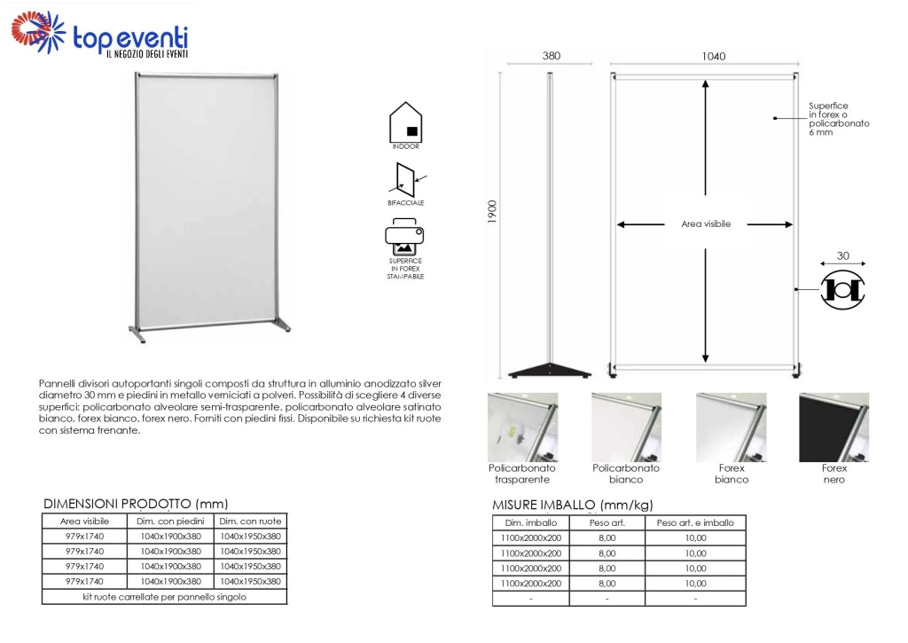 Pannello divisorio singolo in Forex 100 x 190
