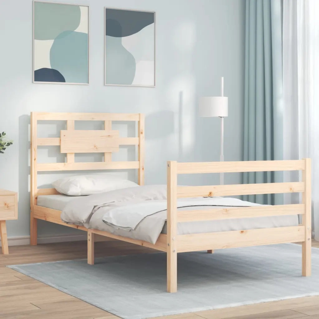 Giroletto con Testiera Single-Struttura Letto in Legno Massello 657860