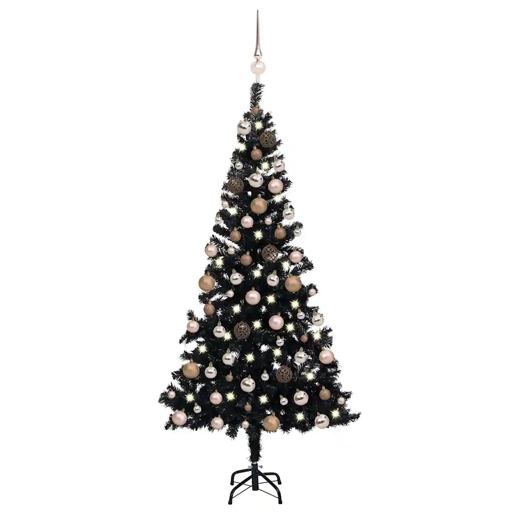 Set Albero Natale Artificiale con LED e Palline Nero 120 cm PVC cod mxl 17096