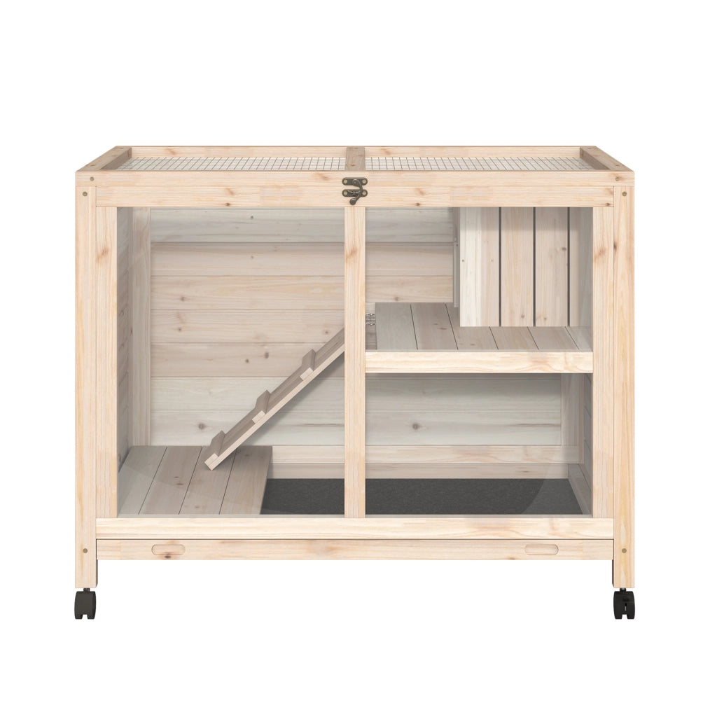 Gabbia per Conigli a 2 Livelli in Legno con Ruote ¨C zephmum ¨C 91.5x53.3x73 cm