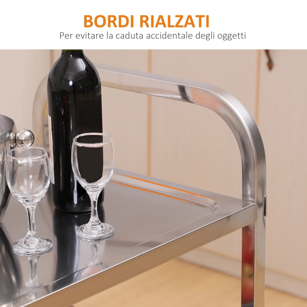 EasyComfort Carrello da Cucina 3 Ripiani Aperti 4 Ruote Omnidirezionali con 2 Freni Cuscinetti Anti-Collisione in Acciaio Inossidabile 430 Argento 90.5x50.5x88.2cm
