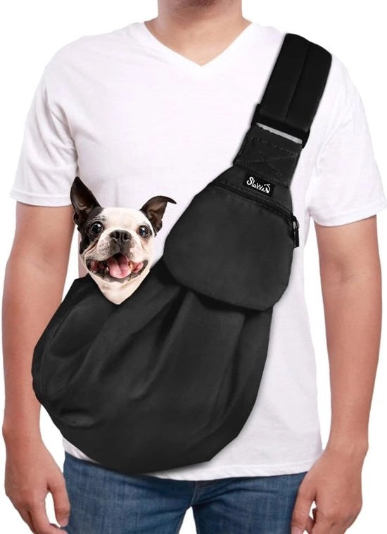 Porta cani, zaino per animali domestici, tas a tracolla, schiena regolabile con tasca, zaino per cani, per animali domestici 2,2-5 kg, colore nero