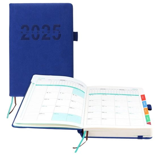 Agenda A5 2025/2026 - Pianificatore Giornaliero - Calendario - Registri Mensili - Pennarelli - Blu - Marcatori a Lint e Segnalibro - Pianificatore