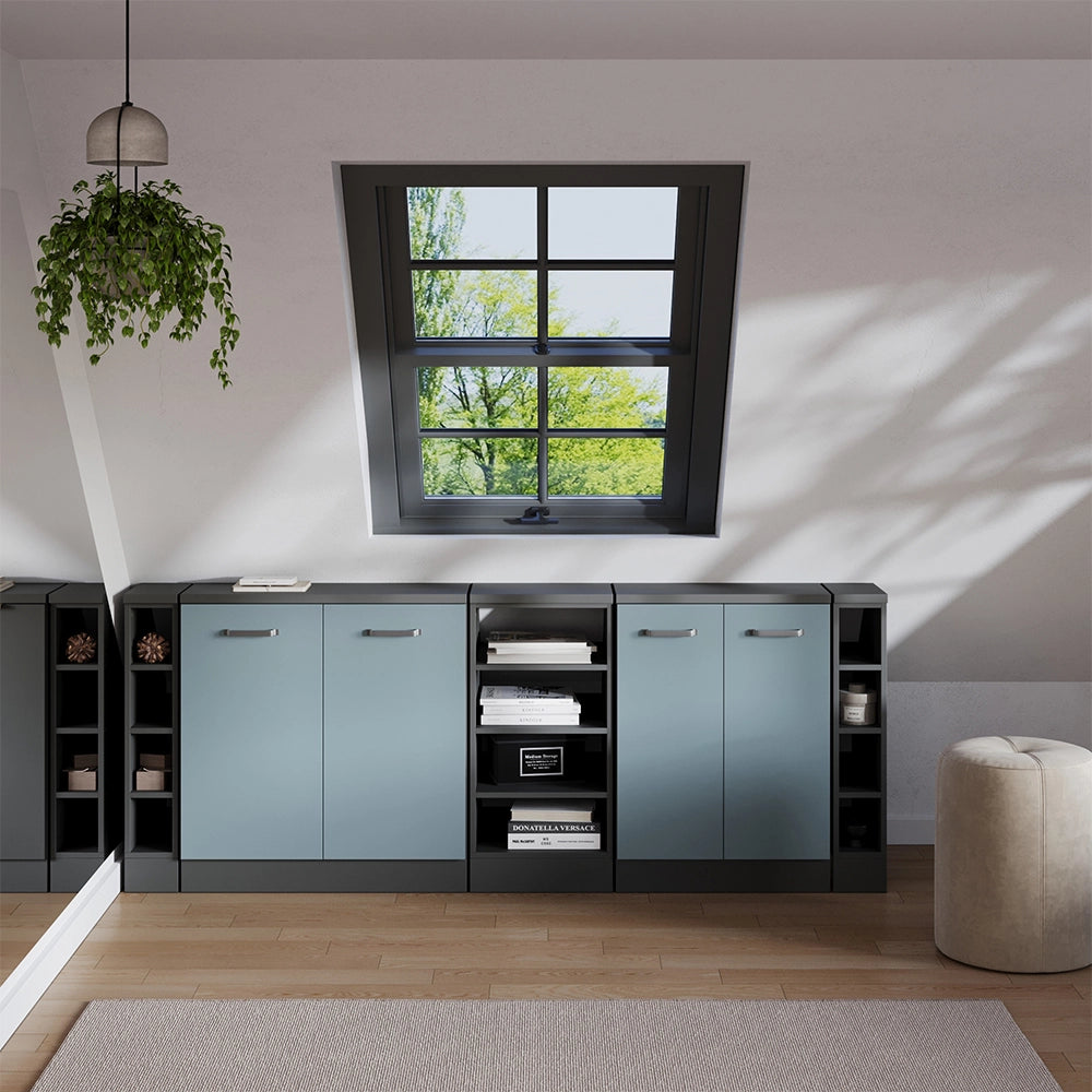 Set di mobili sottotetto Rion Grigio-blu/Antracite 210 cm Set di 5 carcasse armadio profondità 60 cm Vicco