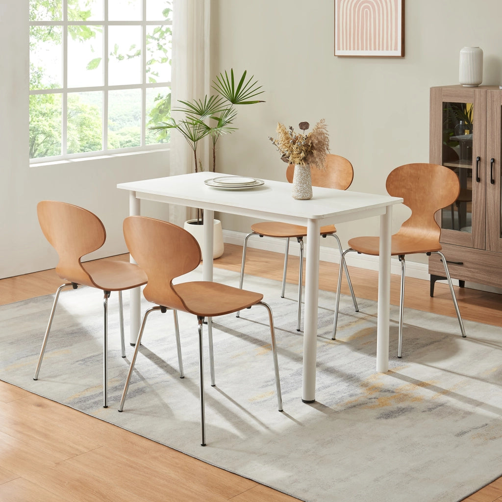 Set Kil di 4 Sedie Impilabili da Sala Pranzo - Effetto Noce / Cromato [en.casa]