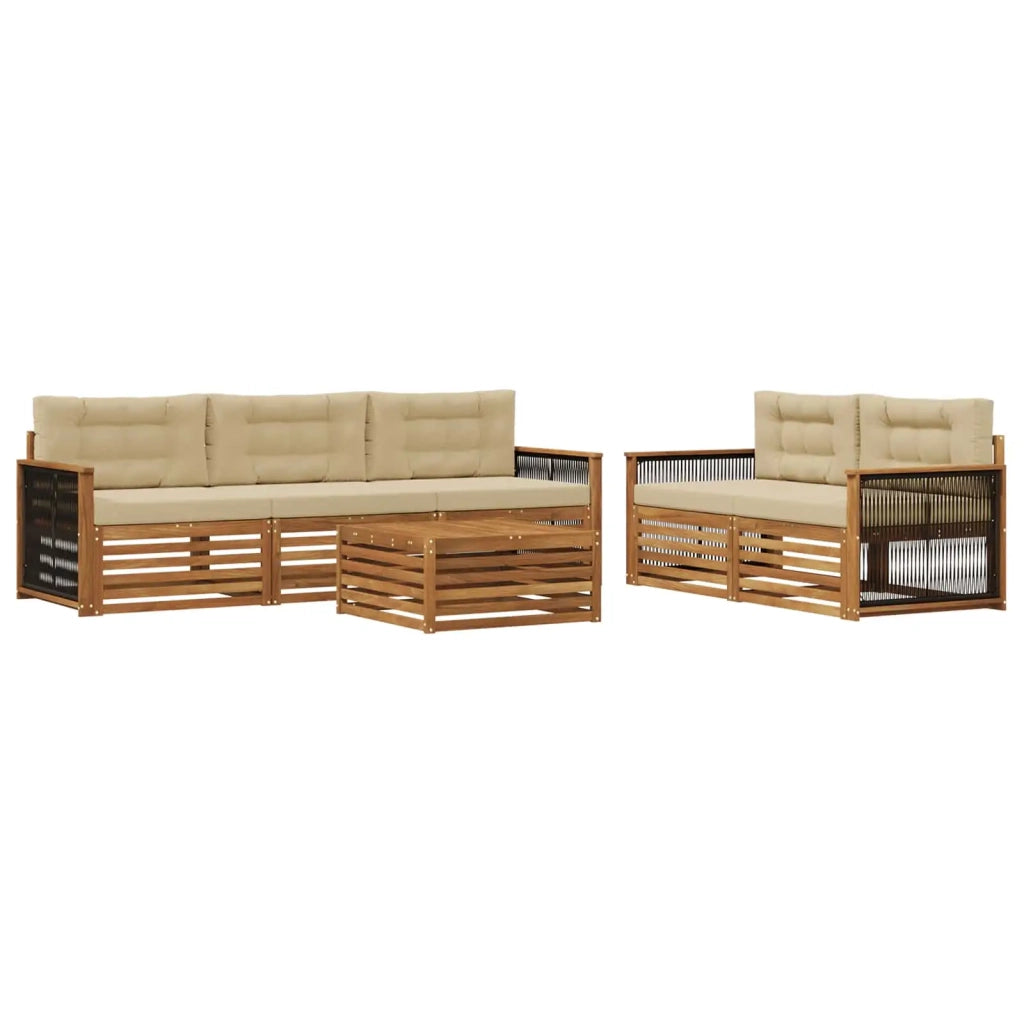 Set di divani da esterno con cuscino 6 pcs Naturale e Beige 3383026