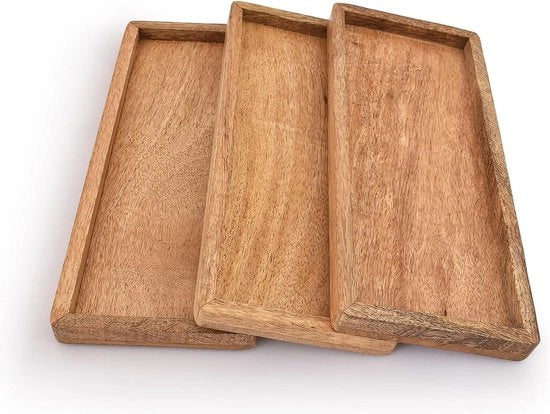 Servizio di presentazione per frutta, snack e antipasti in legno di mango con bordo alto - set da 3 pezzi