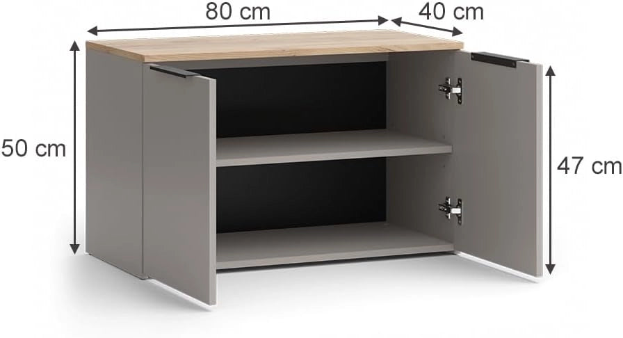 Credenza Wido, Grigio, 80 x 50 cm con 2 porte, adatto per riporre abiti e oggetti per la casa