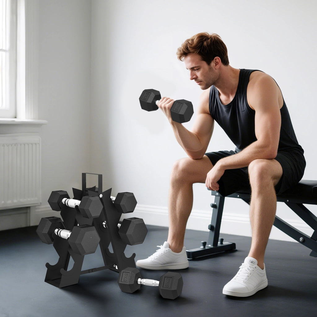 Set Manubri Palestra con Supporto in Metallo ¨C Zephmum ¨C 2x2kg 2x5kg 2x8kg Nero