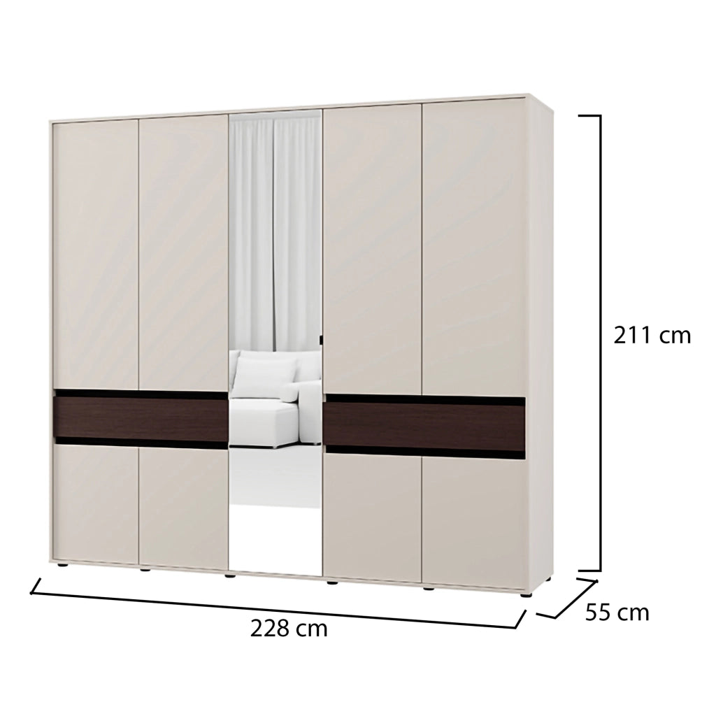 Armadio Camera da Letto Ubud, Guardaroba Grande 2 Cassetti, 228x211h cm Bianco Crema