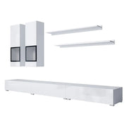 Composizione murale RAMOS - Colore bianco - Mobile TV XL, 2 vetrine e 2 scaffali - Design