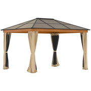 Gazebo da Giardino 2,94x3,60x2,67m con Tetto in Policarbonato e Zanzariere in Acciaio Cachi