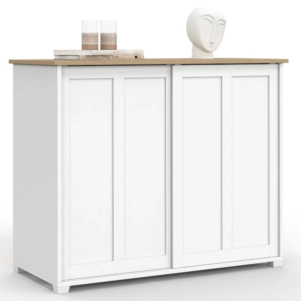 IDMarket - Credenza JANGO 100 cm con 2 ante scorrevoli bianche e piano in legno