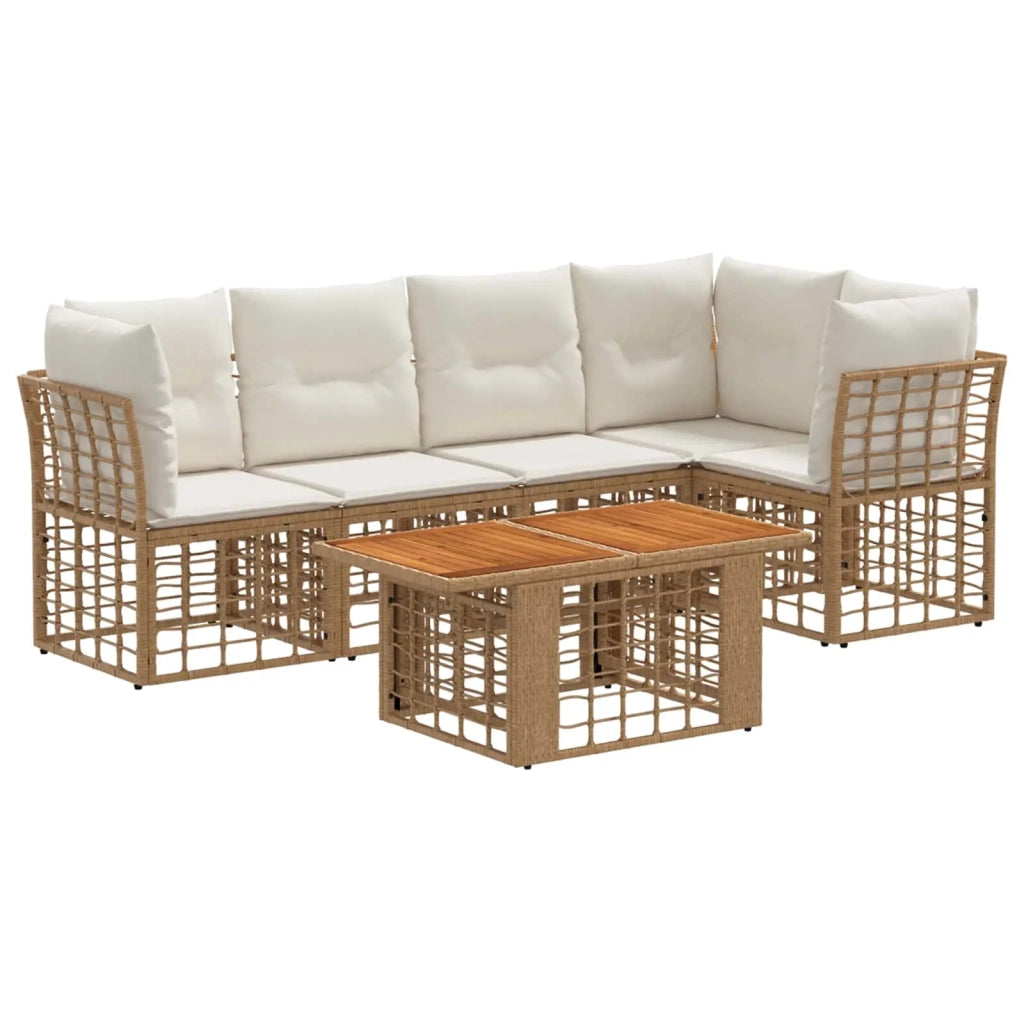 Set Divano da Giardino 6 pz Naturale e Bianco Crema polyrattan 3437864