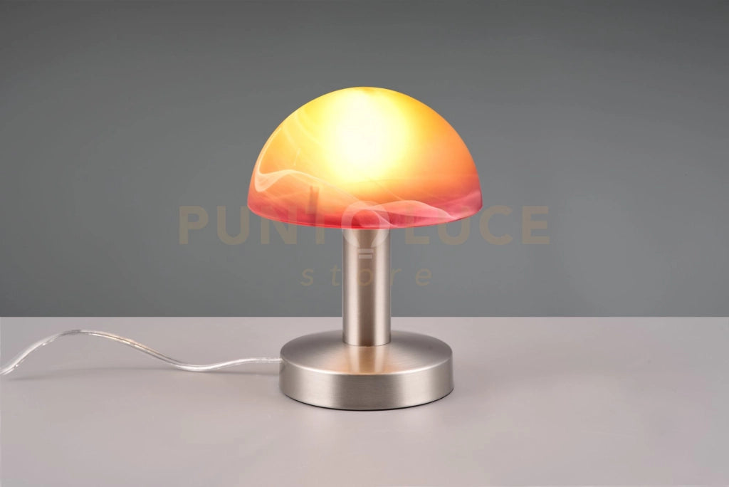 FYNN II LAMPADA CUPOLA IN  ACCIAIO E VETRO SABBIATO ARANCIONE SPAZZOLATO 1 LUCE ATTACCO E14 H.21CM