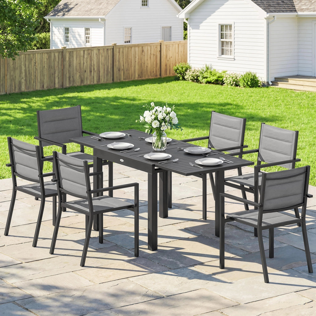 Tavolo da pranzo allungabile con sedie ¨C zephmum ¨C grigio 90x180x75 cm
