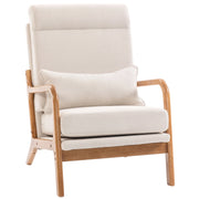Poltrona lounge con schienale alto e cuscino lombare in tessuto effetto lino crema