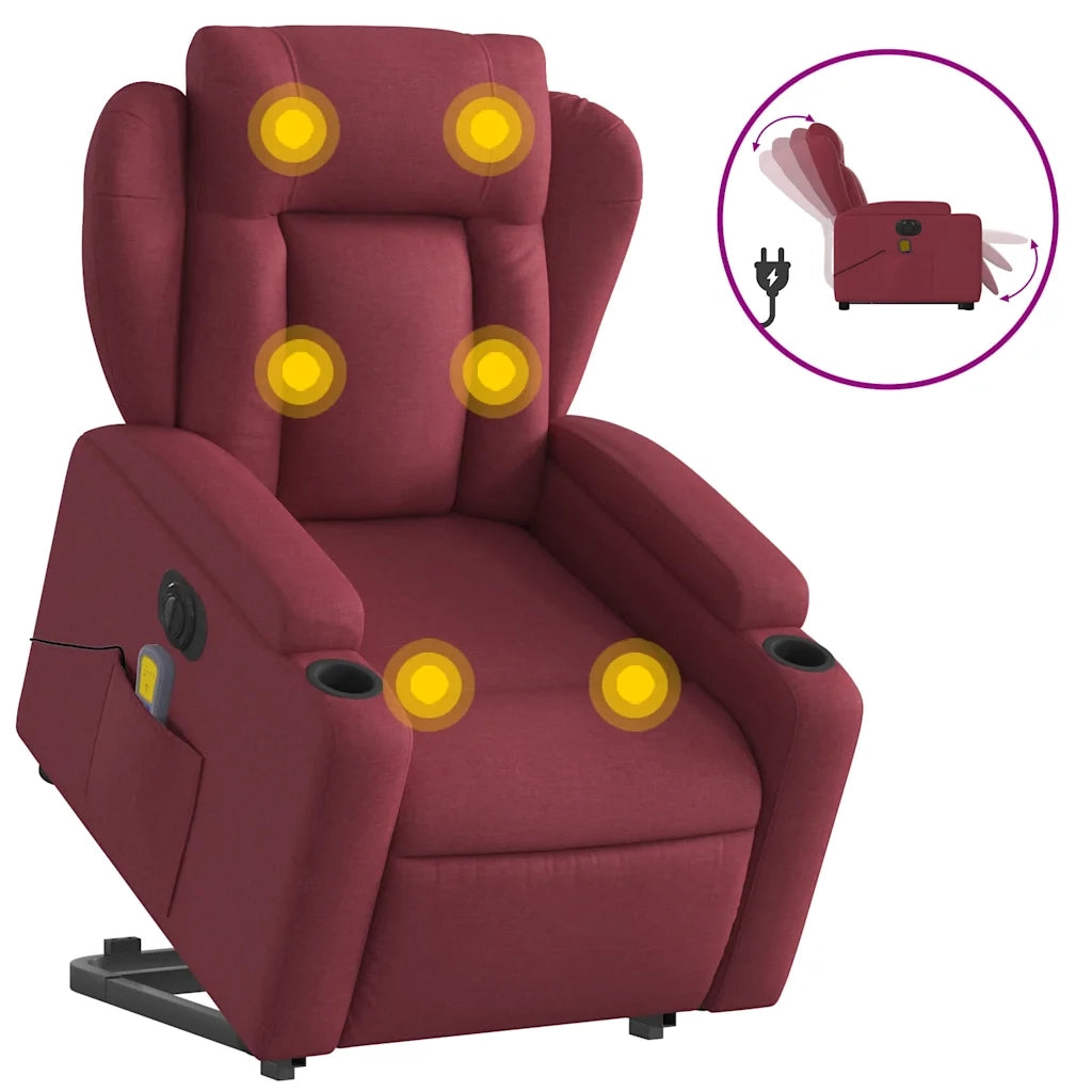 Poltrona Alzapersona Massaggiante Elettrica Rosso Vino Tessuto 3204521