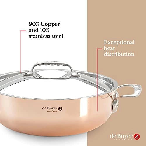De Buyer 6232.28 Prima Matera Sautoir in Rame e Acciaio Inox 5 L con Coperchio Diametro 28 cm colore Rame