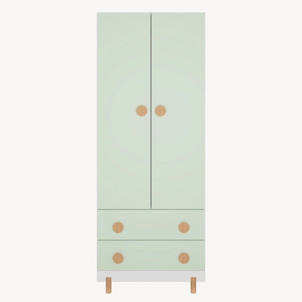 Armadio per Cameretta Vaarentaa a 2 Ante con 2 Cassetti 156x60x41 cm - Bianco/Verde Menta [en.casa]
