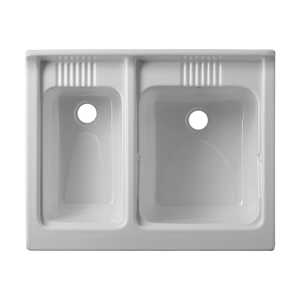 Vasca doppia per lavatoio 75x60  in termoformatura bianco con kit di scarico