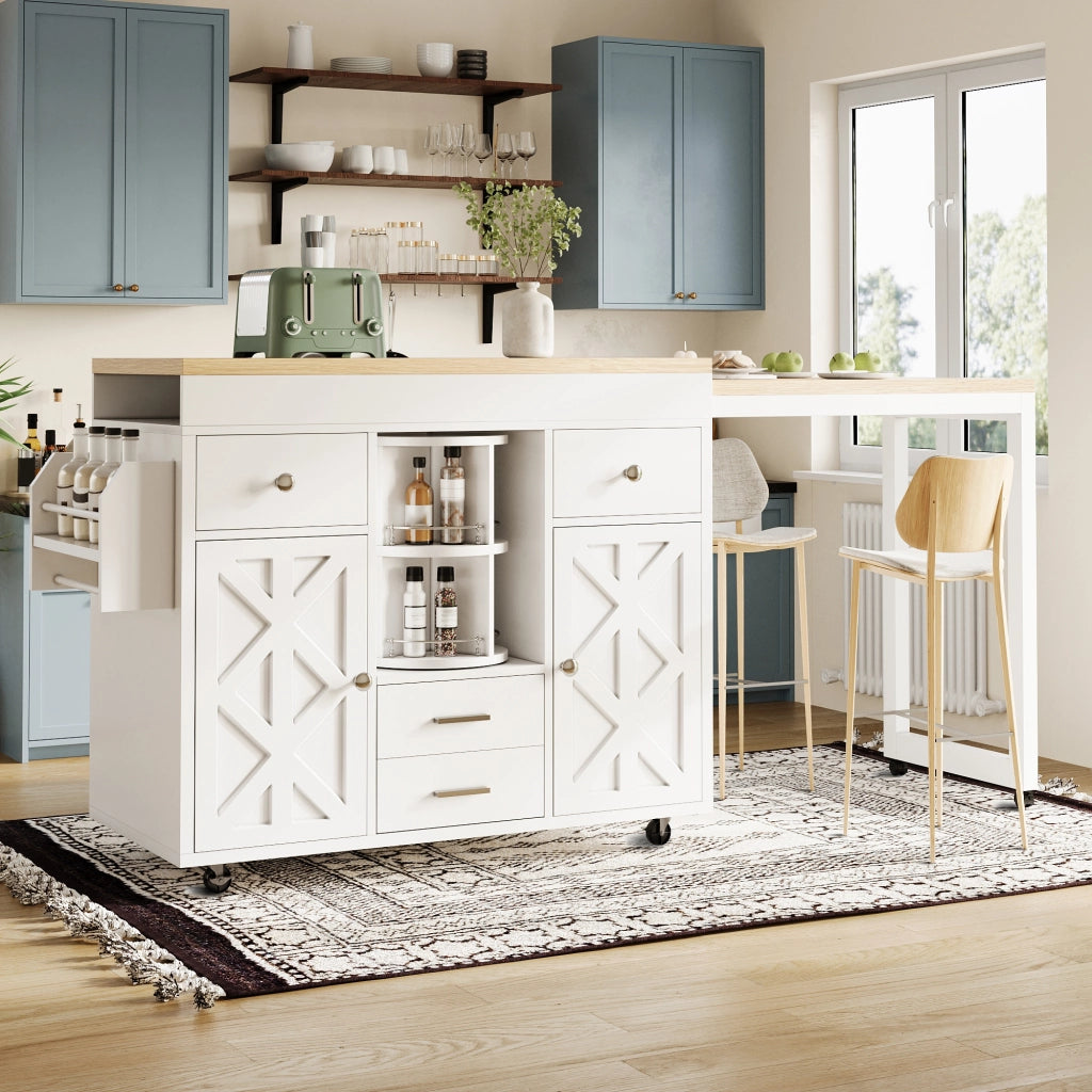 TAVOLO BAR Allungabile 110-180x40x91 cm MDF Bianco con Ruote