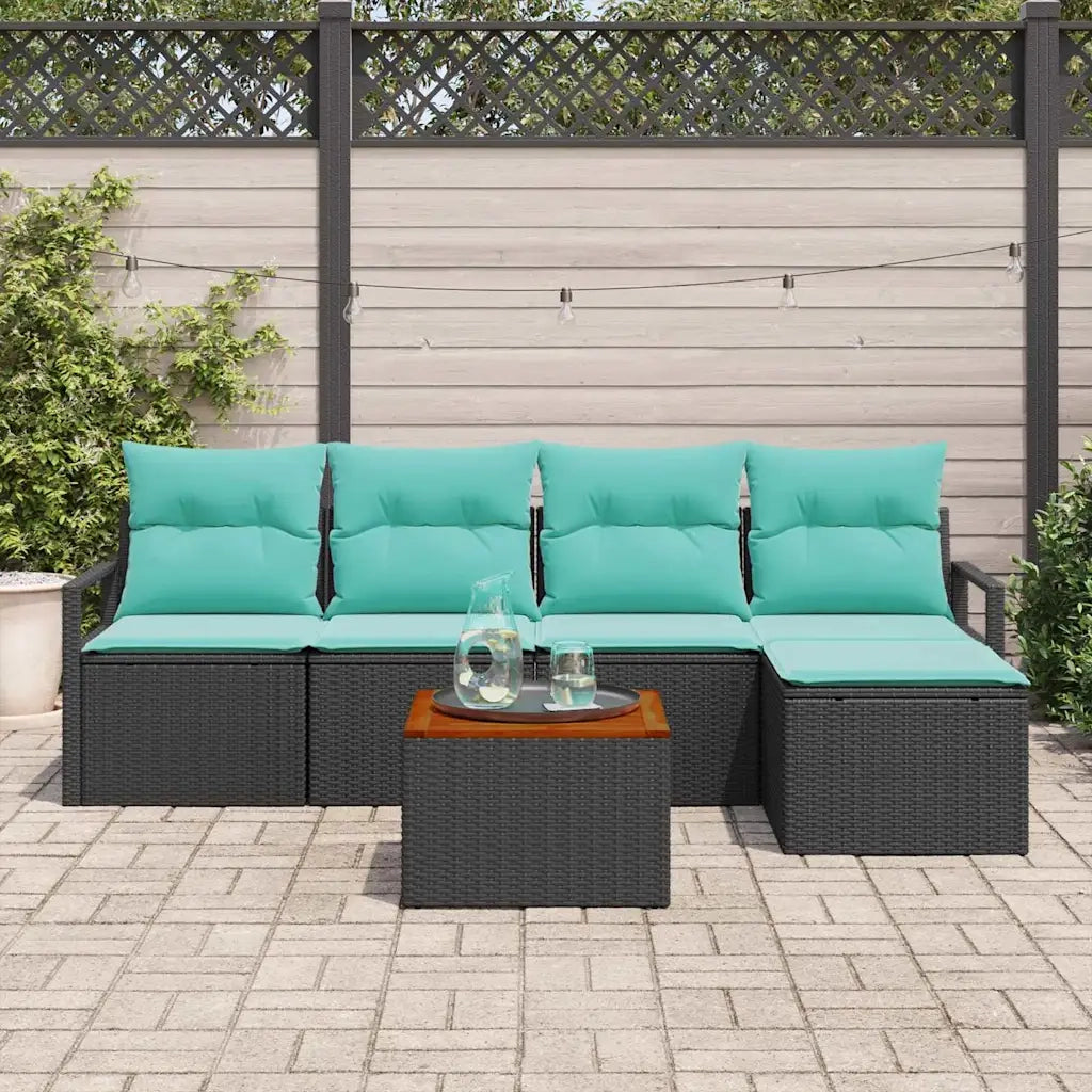 Set Divano da Giardino con cuscino 6 pcs Nero polyrattan