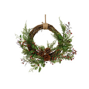 Ghirlanda c/bacche rosse-glitterate pigne D30cm