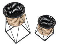 Set 2 Portavasi Ø21x40-19x22 cm in Metallo Nero e Crema