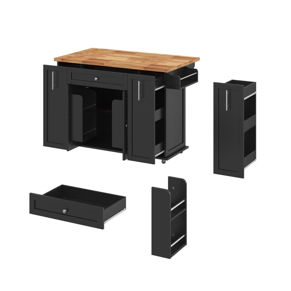 Isola cucina con piano ribaltabile 120x45(70)x87 cm in MDF nero e naturale