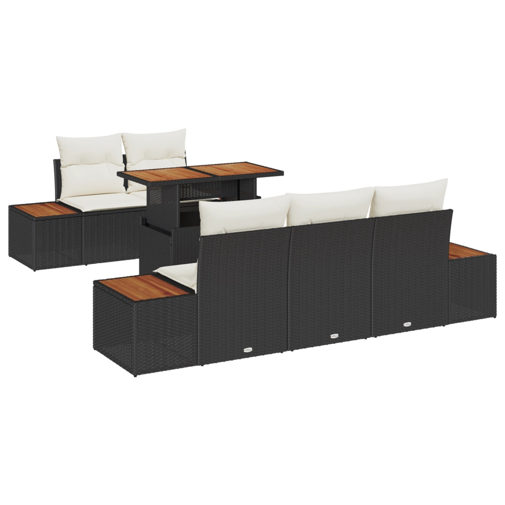 Set da Pranzo da Giardino a 6 Pezzi con Cuscini Rattan Nero Acacia