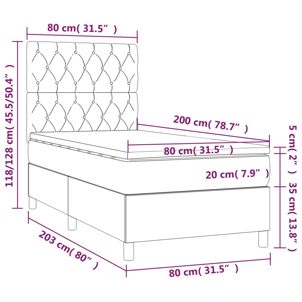 Letto a Molle con Materasso e LED Rosa 80x200 cm in Velluto 3136274