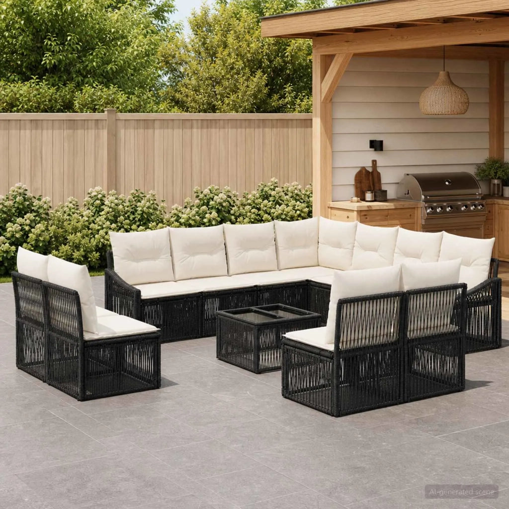 Set Divano da Giardino 12 pcs Nero polyrattan 3436042
