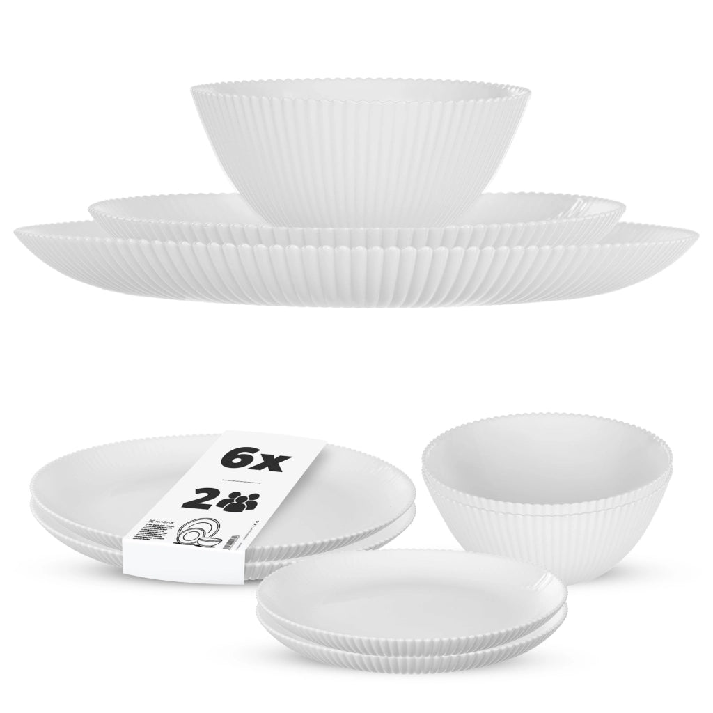 Set di stoviglie KADAX composto da 6 piatti, colore bianco.